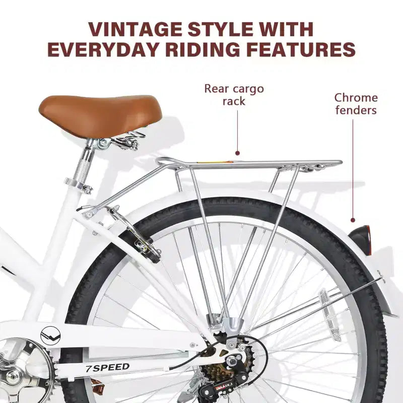 hykolity 26 Bicicleta de cercanías Bicicleta playera Bicicleta urbana Ciclismo 7 velocidades para adultos Cesta delantera Portaequipajes trasero Varios colores