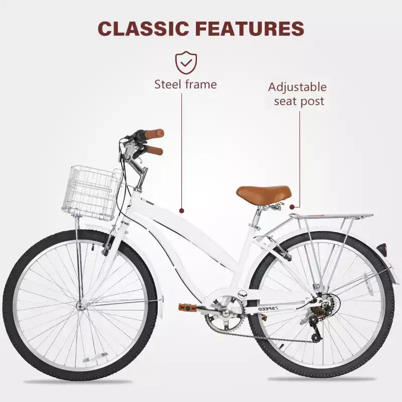 hykolity 26 Bicicleta de cercanías Bicicleta playera Bicicleta urbana Ciclismo 7 velocidades para adultos Cesta delantera Portaequipajes trasero Varios colores