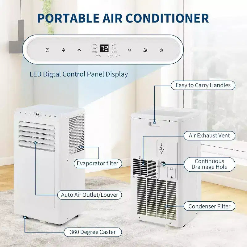Climatiseur portable Acekool 8 000 BTU, ventilateur déshumidificateur 4 en 1, pour pièces jusqu'à 32,5 m², minuterie, télécommande, déplacement facile