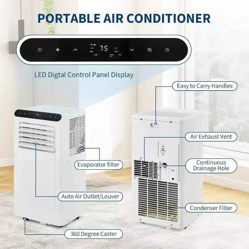 Climatiseur portable Acekool 8 000 BTU, ventilateur déshumidificateur 4 en 1, pour pièces jusqu'à 32,5 m², minuterie, télécommande, déplacement facile
