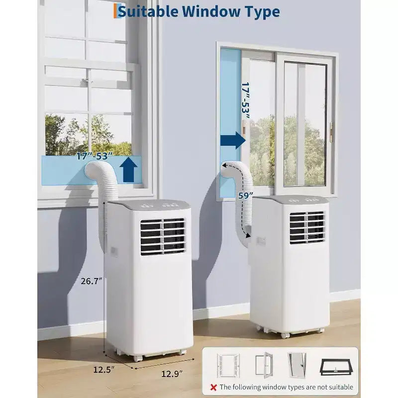 Climatiseur portable Acekool 8 000 BTU, ventilateur déshumidificateur 4-en-1, télécommande, minuterie, pour pièces jusqu'à 32,5 m², kit de fenêtre
