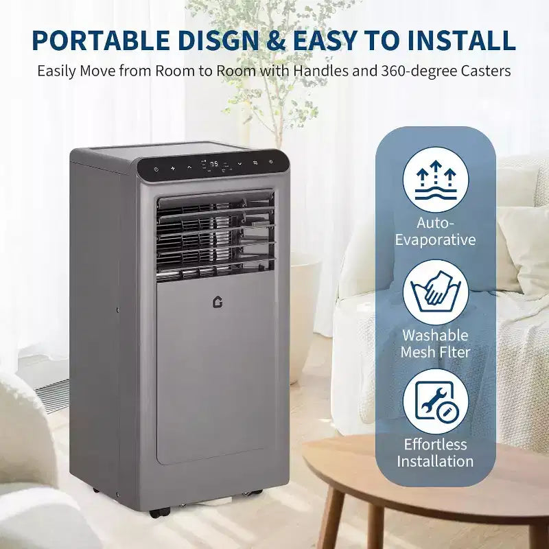 Climatiseur portable Acekool 8 000 BTU, 4 en 1, AC, Déshumidificateur, Ventilateur, Mode veille, Télécommande, Minuteur, Kit de fenêtre, pour pièces jusqu'à 32 m², Gris