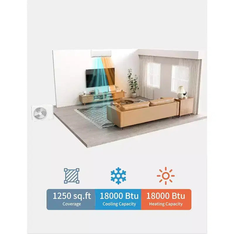 Climatiseur et pompe à chaleur Acekool Mini Split 18000 BTU, Inverter 19 SEER2, WiFi, système sans conduit pour pièces jusqu'à 116 m², kit d'installation inclus