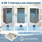 Climatiseur portable Acekool 10 000 BTU, climatiseur 4-en-1 déshumidificateur ventilateur mode veille, télécommande, économe en énergie, pour pièces jusqu'à 42 m², gris