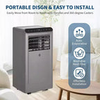 Climatiseur portable Acekool 10 000 BTU, climatiseur 4-en-1 déshumidificateur ventilateur mode veille, télécommande, économe en énergie, pour pièces jusqu'à 42 m², gris