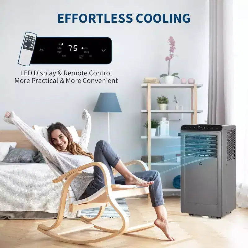 Climatiseur portable Acekool 10 000 BTU, climatiseur 4-en-1 déshumidificateur ventilateur mode veille, télécommande, économe en énergie, pour pièces jusqu'à 42 m², gris