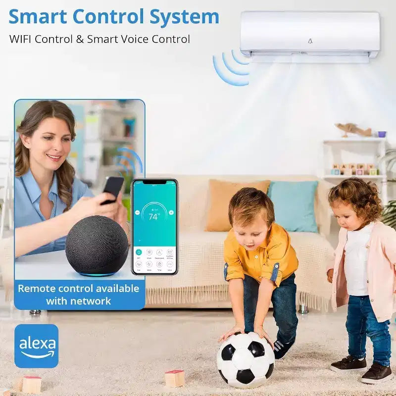 Climatiseur et pompe à chaleur Mini Split Acekool 9000 BTU, Inverter 19 SEER2, WiFi et Alexa, système sans conduit avec kit d'installation pour pièces jusqu'à 42 m²