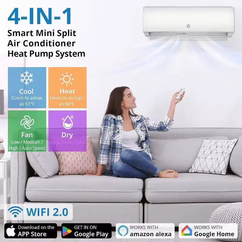 Acekool Aire Acondicionado y Calefactor Mini Split de 9000 BTU, 20 SEER2, con WiFi, Montaje en Pared para Habitaciones de hasta 450 Sq.Ft