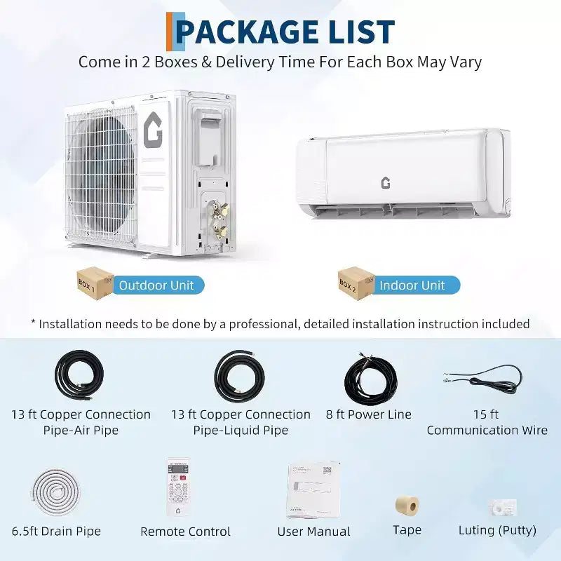 Climatiseur et pompe à chaleur Mini Split Acekool 24000 BTU, Inverter 19 SEER2, Contrôle intelligent WiFi, Climatisation sans conduit avec télécommande pour pièces jusqu'à 139 m²