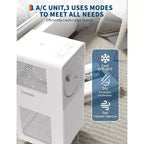 Acekool Aire Acondicionado Portátil de 8,000 BTU, Ventilador Deshumidificador 3 en 1, Motores Duales, Oscilación Automática, Control Remoto, para Habitaciones de hasta 33 m², Blanco