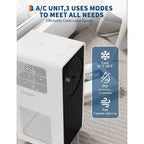 Climatiseur portable Acekool 14 000 BTU, 3-en-1 (climatisation, ventilateur, déshumidificateur), pour pièce jusqu'à 65 m², télécommande, minuterie, mode veille, noir+blanc
