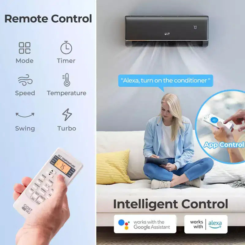 Climatiseur Costway 9100BTU Wifi Mini Split AC 20.5 SEER2 115V Inverter Blanc/Gris