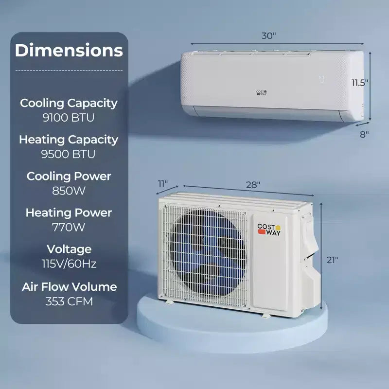 Climatiseur Costway 9100BTU Wifi Mini Split AC 20.5 SEER2 115V Inverter Blanc/Gris