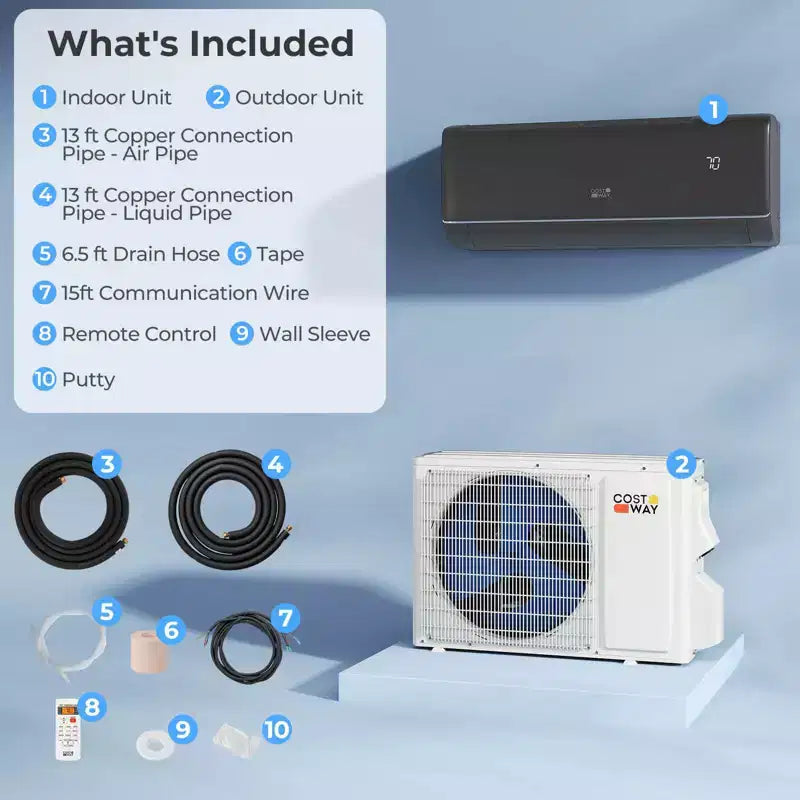 Climatiseur Costway 9100BTU Wifi Mini Split AC 20.5 SEER2 115V Inverter Blanc/Gris