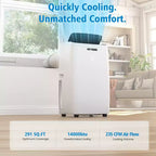 Heynemo Climatiseur portable 3-en-1 de 14 000 BTU avec chauffage, déshumidificateur et ventilateur, contrôle intelligent Wi-Fi, climatiseur silencieux pour chambre et bureau, blanc