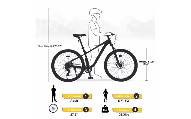 Bicicleta de montaña de 27.5 pulgadas y 8 velocidades, para hombres, mujeres, niños y niñas, suspensión delantera, cuadro de acero