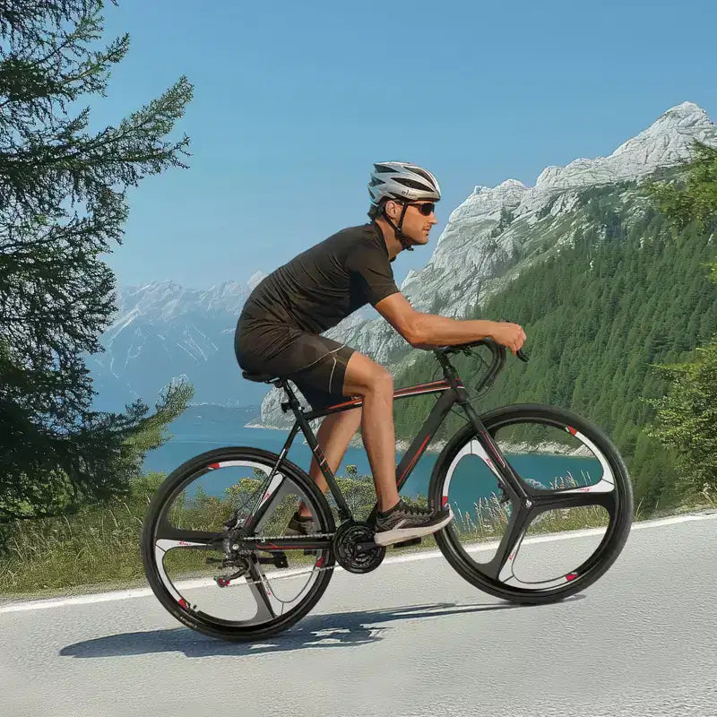 Bicicleta de carretera VEVOR, bicicleta de carreras con ruedas de 700C, sistema de transmisión SHIMANO de 21 velocidades, bicicleta de carretera para desplazamientos urbanos con cuadro de acero al carbono, negra
