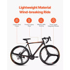 Bicicleta de carretera VEVOR, bicicleta de carreras con ruedas de 700C, sistema de transmisión SHIMANO de 21 velocidades, bicicleta de carretera para desplazamientos urbanos con cuadro de acero al carbono, negra