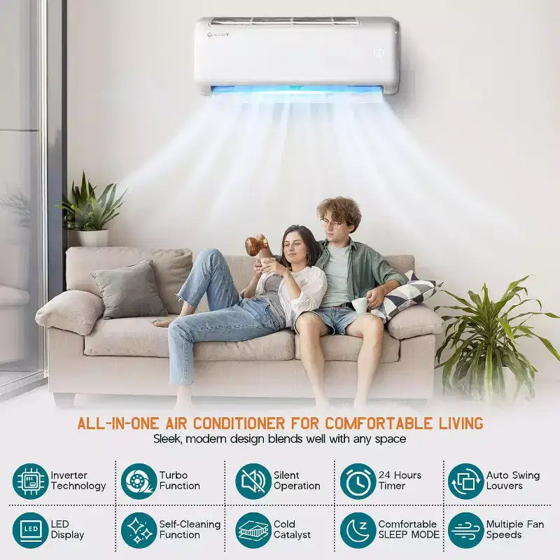 AMERLIFE Aire Acondicionado Mini Split Bomba de Calor, AC Inverter Energy Star con Control Inteligente Wi-Fi
