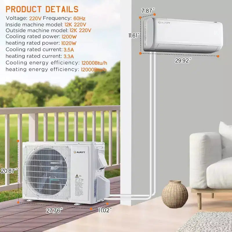 AMERLIFE Aire Acondicionado Mini Split Bomba de Calor, AC Inverter Energy Star con Control Inteligente Wi-Fi