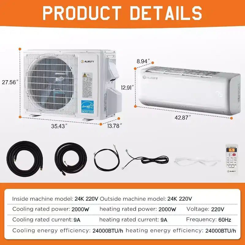 AMERLIFE Aire Acondicionado Mini Split Bomba de Calor, AC Inverter Energy Star con Control Inteligente Wi-Fi