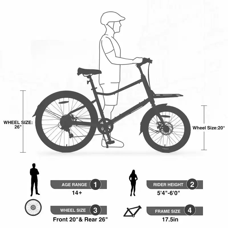Vélo cargo NAYSAYE 7 vitesses, cadre en alliage, vélo pour adultes pour les trajets quotidiens, argent, 65*27.56*42.13