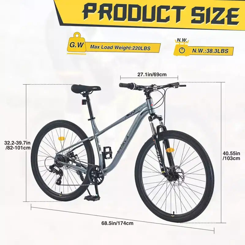 NAYSAYE Bicicleta de montaña MTB de 27.5 pulgadas y 8 velocidades con suspensión delantera, cuadro de acero duradero para hombres y mujeres, aventuras en todo terreno, Gris, 68.5*27.1*40.55