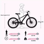 NAYSAYE Bicicleta de montaña con cuadro de acero duradero con suspensión para niños, para ciclismo al aire libre, rosa, 63.78*24.8*37.2