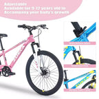 NAYSAYE Bicicleta de montaña con cuadro de acero duradero con suspensión para niños, para ciclismo al aire libre, rosa, 63.78*24.8*37.2