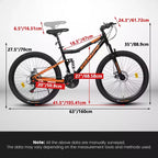 Bicicleta de Montaña NAYSAYE de 26 Pulgadas, Cuadro de Acero, 21 Velocidades con Horquilla de Suspensión y Frenos de Disco para Unisex, Negro y Naranja, 55.91*7.88*28.74
