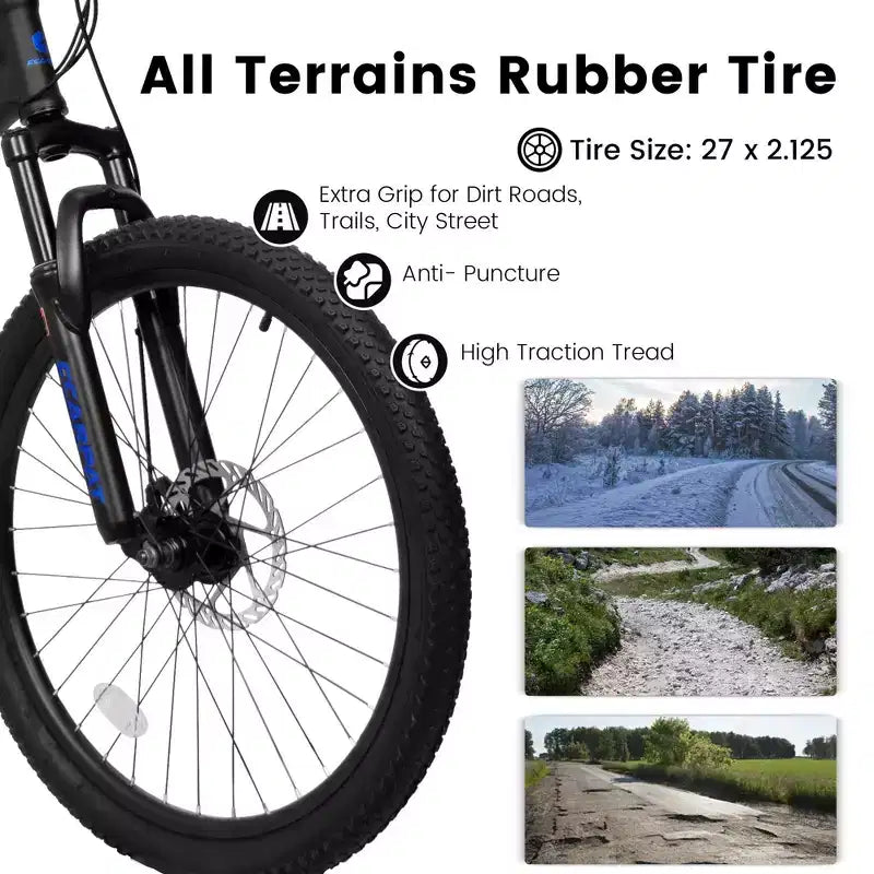 Bicicleta de montaña NAYSAYE de 27.5 pulgadas con suspensión total y 21 velocidades con doble amortiguador para hombres y mujeres, negra, 68.1*27*39.7
