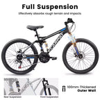 Bicicleta de montaña NAYSAYE de 27.5 pulgadas con suspensión total y 21 velocidades con doble amortiguador para hombres y mujeres, negra, 68.1*27*39.7
