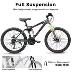 Bicicleta de montaña de doble suspensión NAYSAYE de 27.5 pulgadas y 21 velocidades con amortiguadores dobles para hombres y mujeres, gris, 68.1*27*39.7