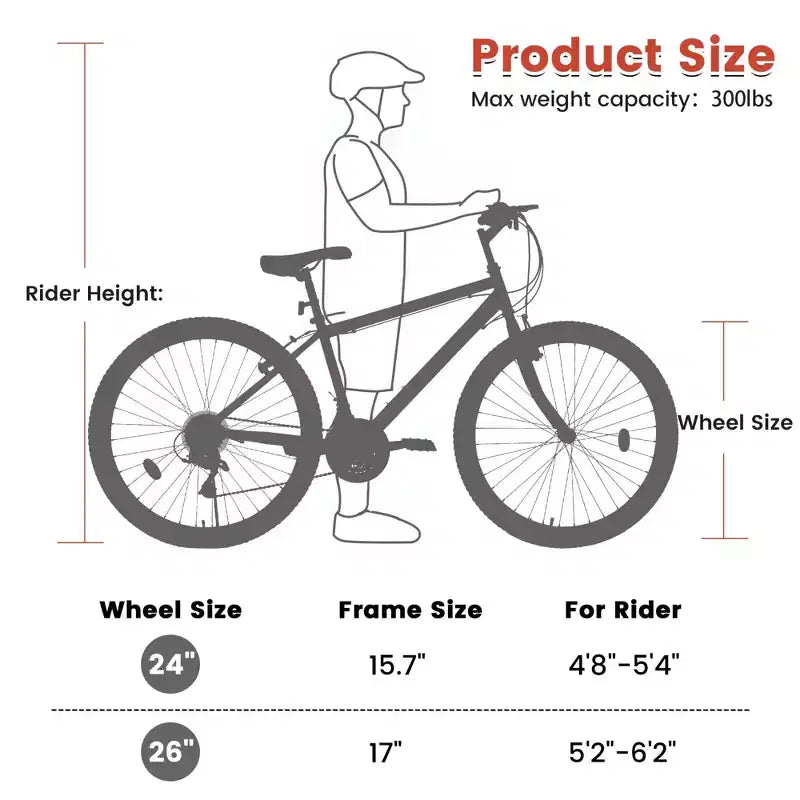 Bicicleta de Montaña NAYSAYE de 24 Pulgadas, Cuadro de 21 Velocidades, Frenos Dobles V para Adultos y Adolescentes para Ciclismo de Montaña, Negro y Rojo, 64.57*24.8*34.65
