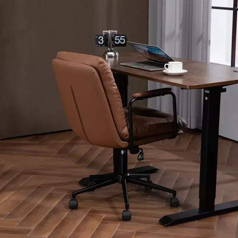 Silla de escritorio de respaldo medio Okak, silla de oficina con reposabrazos acolchados y ruedas, silla de ordenador para oficina, sala de juegos, estudio
