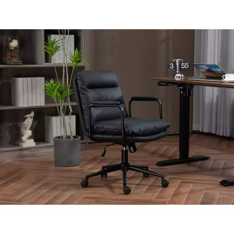 Silla de escritorio de respaldo medio Okak, silla de oficina con reposabrazos acolchados y ruedas, silla de ordenador para oficina, sala de juegos, estudio