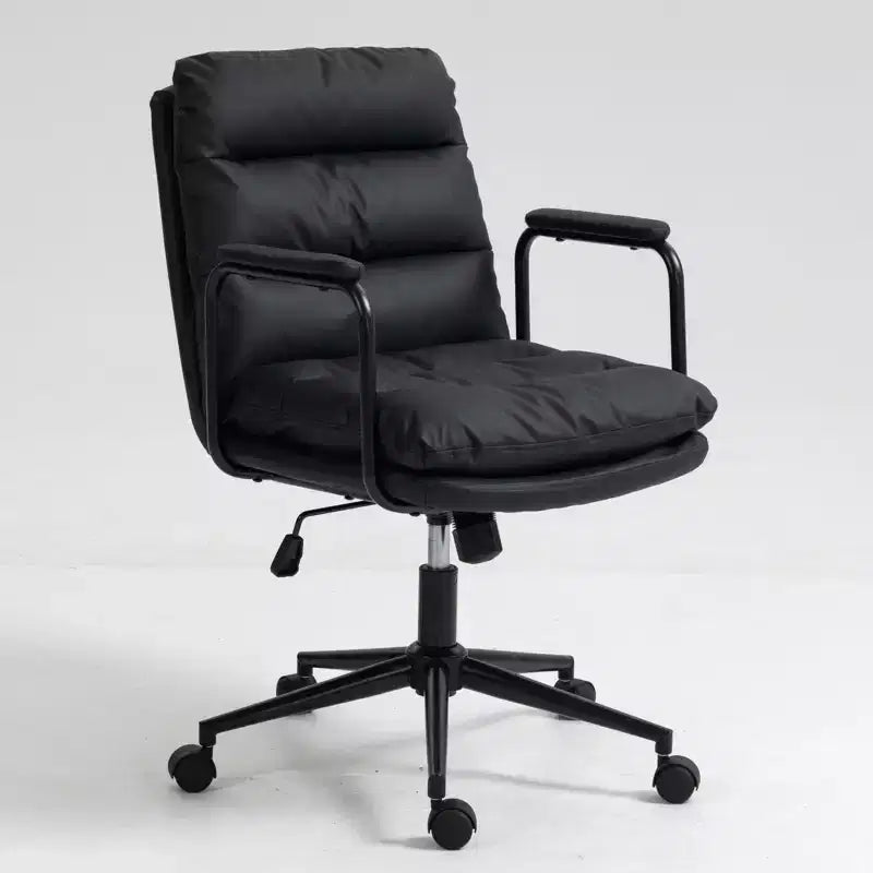 Silla de escritorio de respaldo medio Okak, silla de oficina con reposabrazos acolchados y ruedas, silla de ordenador para oficina, sala de juegos, estudio