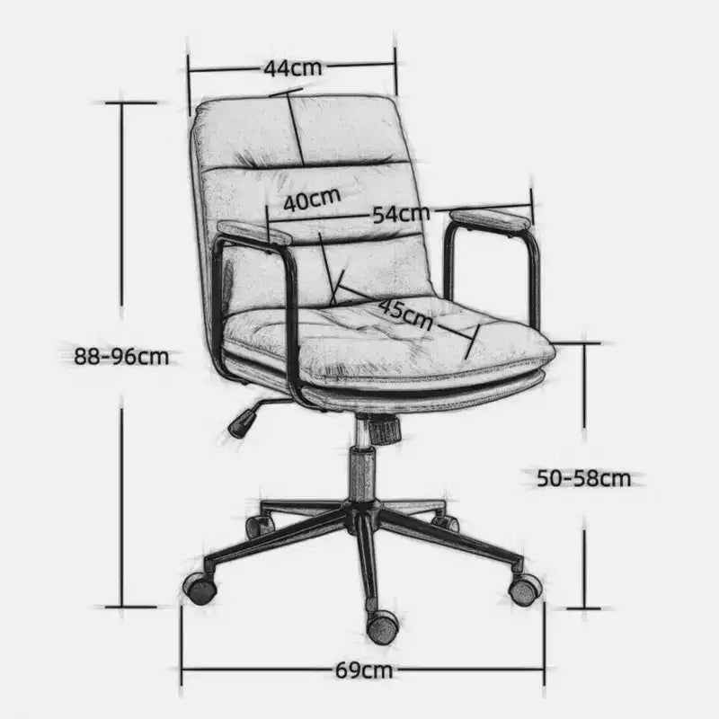 Silla de escritorio de respaldo medio Okak, silla de oficina con reposabrazos acolchados y ruedas, silla de ordenador para oficina, sala de juegos, estudio