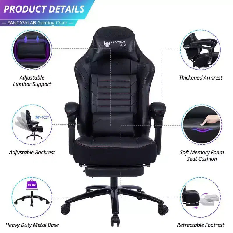 Silla de juego de respaldo alto Okak, silla ergonómica de oficina con reposapiés plegable, silla cómoda ajustable en altura para estudio, sala de juegos