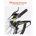 Bicicleta de montaña VEVOR, bicicleta MTB de 29 pulgadas con suspensión doble completa, cambio giratorio de 24 velocidades, frenos de disco dobles, cuadro de aleación de aluminio, negra y amarilla