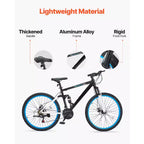 Bicicleta de montaña VEVOR, bicicleta MTB de 26 pulgadas con suspensión doble completa, cambio de giro de 21 velocidades, frenos de disco dobles, cuadro de aleación de aluminio, negro y azul