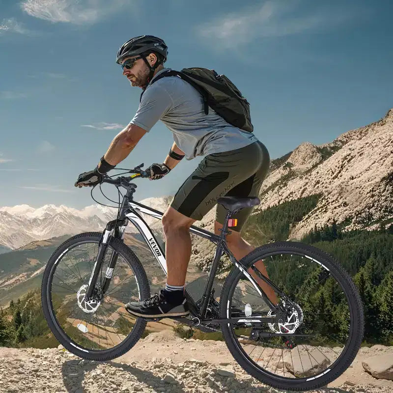 VEVOR Bicicleta de montaña, MTB de 29 pulgadas con suspensión delantera, cambio SHIMANO de 21 velocidades, frenos de disco dobles, cuadro de aleación de aluminio, negro