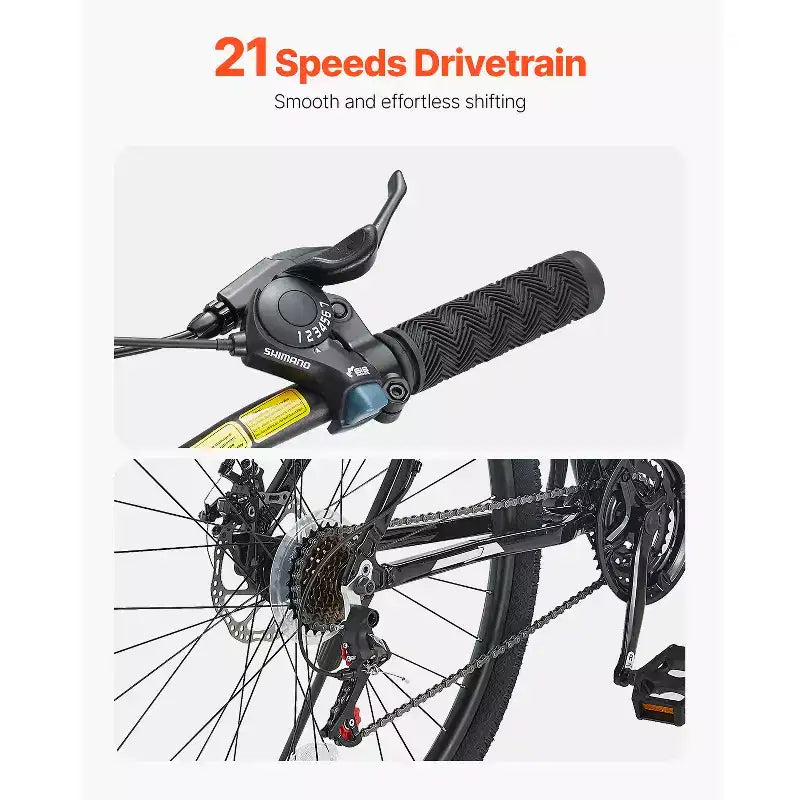 VEVOR Bicicleta de montaña, MTB de 29 pulgadas con suspensión delantera, cambio SHIMANO de 21 velocidades, frenos de disco dobles, cuadro de aleación de aluminio, negro
