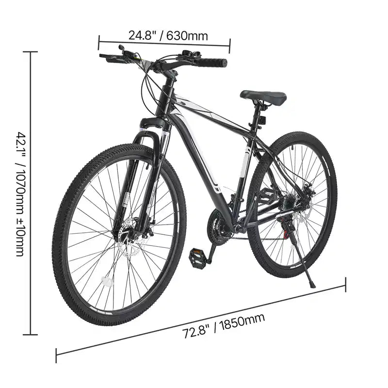 VEVOR Bicicleta de montaña, MTB de 29 pulgadas con suspensión delantera, cambio SHIMANO de 21 velocidades, frenos de disco dobles, cuadro de aleación de aluminio, negro