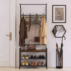 4-in-1 Hall Tree Shoe Bench  Entryway Coat Rack with 8 Hooks for Small Spaces