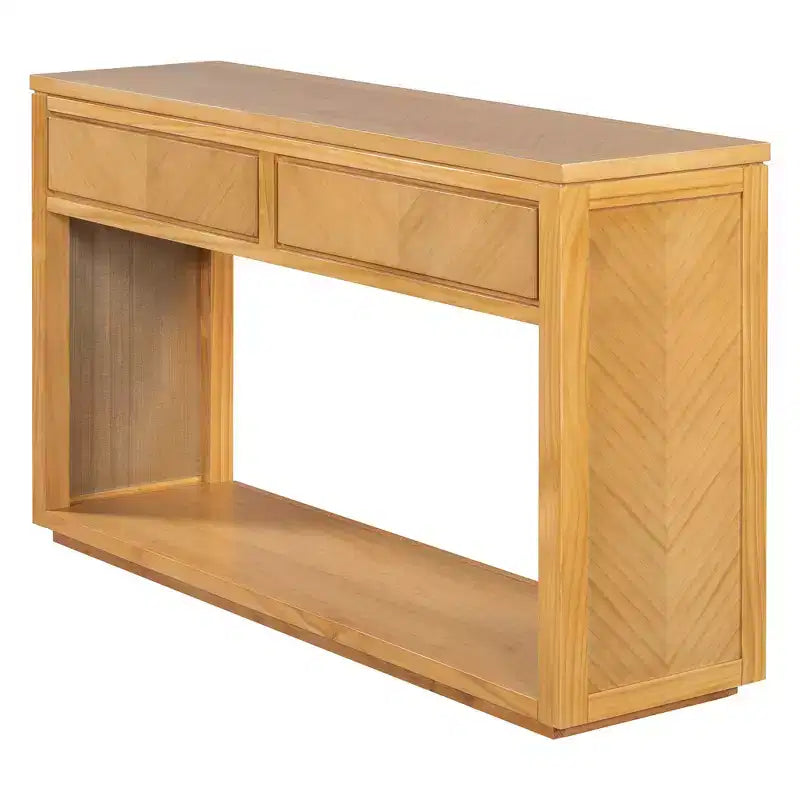 Okak 55IN Rustic Console Table with 2 Drawers, Entryway Table with Open Shelf, Hallway Table for Living Room, Bedroom, Foyer, Natural