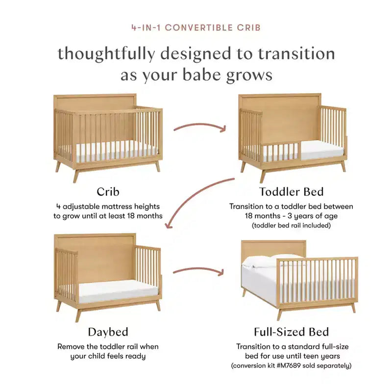 Babyletto Palma Mid-Century 4-in-1 Convertible Crib with Toddler Bed Conversion Kit