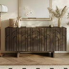 CLIHOME Modern 4 Doors Freestanding Wood Storage Buffet Sideboard, TV Stands and Console