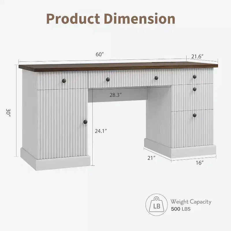 Home Office Desk Storage, 60 Inch Desk with Charging Station and Recessed, Wooden Computer Desk Writing Desk with File Drawer for Study Room