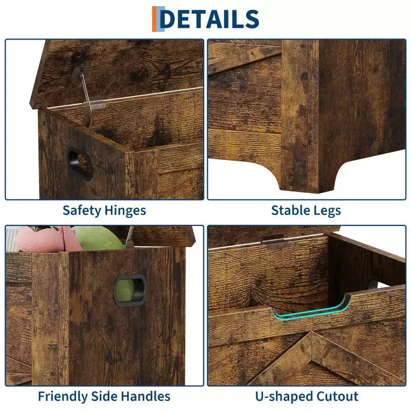 COZONY 23.6 Wooden Storage Bench with Safety Hinge, Large Toy Chest & Storage Chest, Easy Assembly Entryway & Living Room Organizer for Bedroom